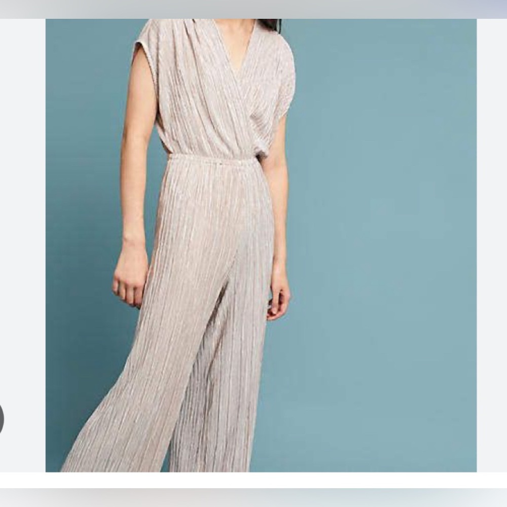 Anthropologie Porridge Metallic Pleated Jumpsuit